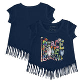 Tampa Bay Rays Tiny Turnip Girls Youth Peace Love Baseball Fringe T-Shirt Navy