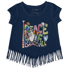 Tampa Bay Rays Tiny Turnip Girls Youth Peace Love Baseball Fringe T-Shirt Navy