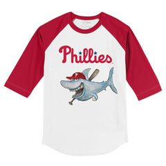 Philadelphia Phillies Tiny Turnip Youth Shark 3/4-Sleeve Raglan T-Shirt White/Red