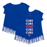 Chicago Cubs Tiny Turnip Girls Youth Stacked Fringe T-Shirt Royal