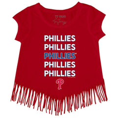 Philadelphia Phillies Tiny Turnip Girls Youth Stacked Fringe T-Shirt Red