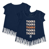 Detroit Tigers Tiny Turnip Girls Youth Stacked Fringe T-Shirt Navy