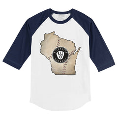 Milwaukee Brewers Tiny Turnip Youth State Outline 3/4-Sleeve Raglan T-Shirt White/Navy