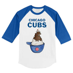 Chicago Cubs Tiny Turnip Youth Sundae Helmet 3/4-Sleeve Raglan T-Shirt White/Royal