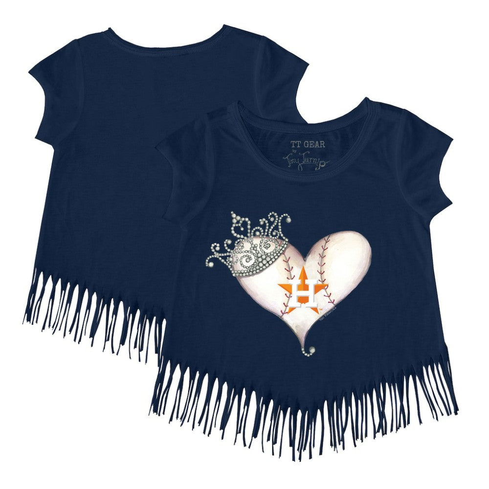 Houston Astros Tiny Turnip Girls Youth Tiara Heart Fringe T-Shirt Navy