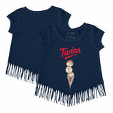Minnesota Twins Tiny Turnip Girls Youth Triple Scoop Fringe T-Shirt Navy