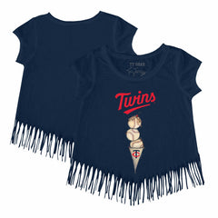 Minnesota Twins Tiny Turnip Girls Youth Triple Scoop Fringe T-Shirt Navy