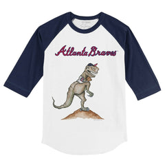 Atlanta Braves Tiny Turnip Youth TT Rex 3/4-Sleeve Raglan T-Shirt White/Navy