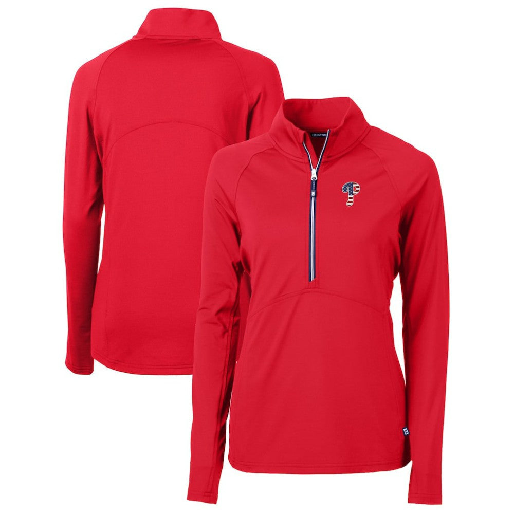 Philadelphia Phillies Cutter & Buck Women's Americana Logo Adapt Eco Knit Stretch Recycled Half-Zip Pullover Top Red