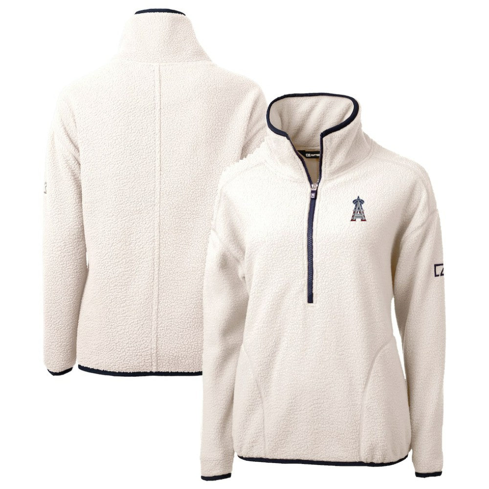 Los Angeles Angels Cutter & Buck Women's Americana Logo Cascade Eco Sherpa Fleece Half-Zip Pullover Jacket White
