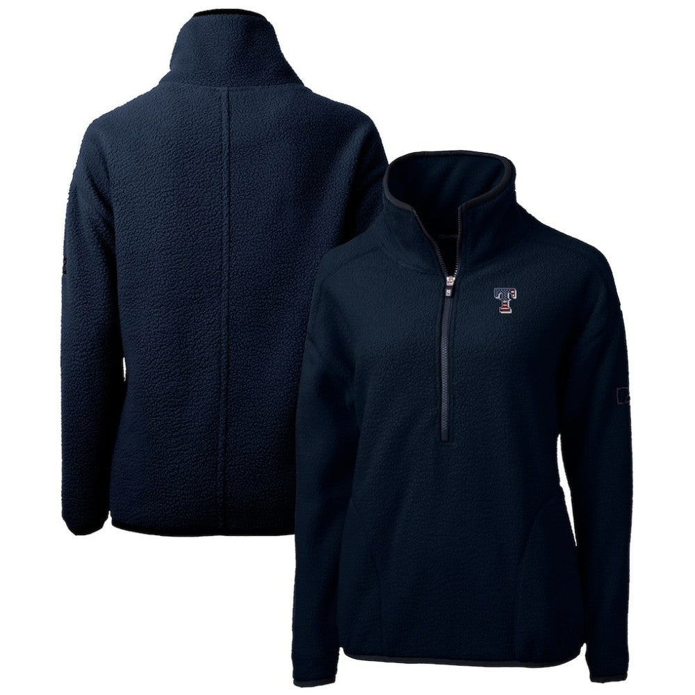 Texas Rangers Cutter & Buck Women's Americana Logo Cascade Eco Sherpa Fleece Half-Zip Pullover Jacket Navy