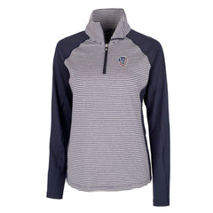 Milwaukee Brewers Cutter & Buck Women's Americana Logo Forge Tonal Stripe Stretch Half-Zip Pullover Top Navy