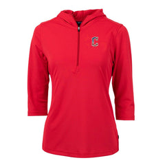 Cleveland Guardians Cutter & Buck Women's Americana Logo DryTec Virtue Eco Pique Recycled Half-Zip Pullover Hoodie Red