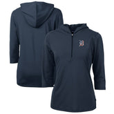 Detroit Tigers Cutter & Buck Women's Americana Logo DryTec Virtue Eco Pique Recycled Half-Zip Pullover Hoodie Navy