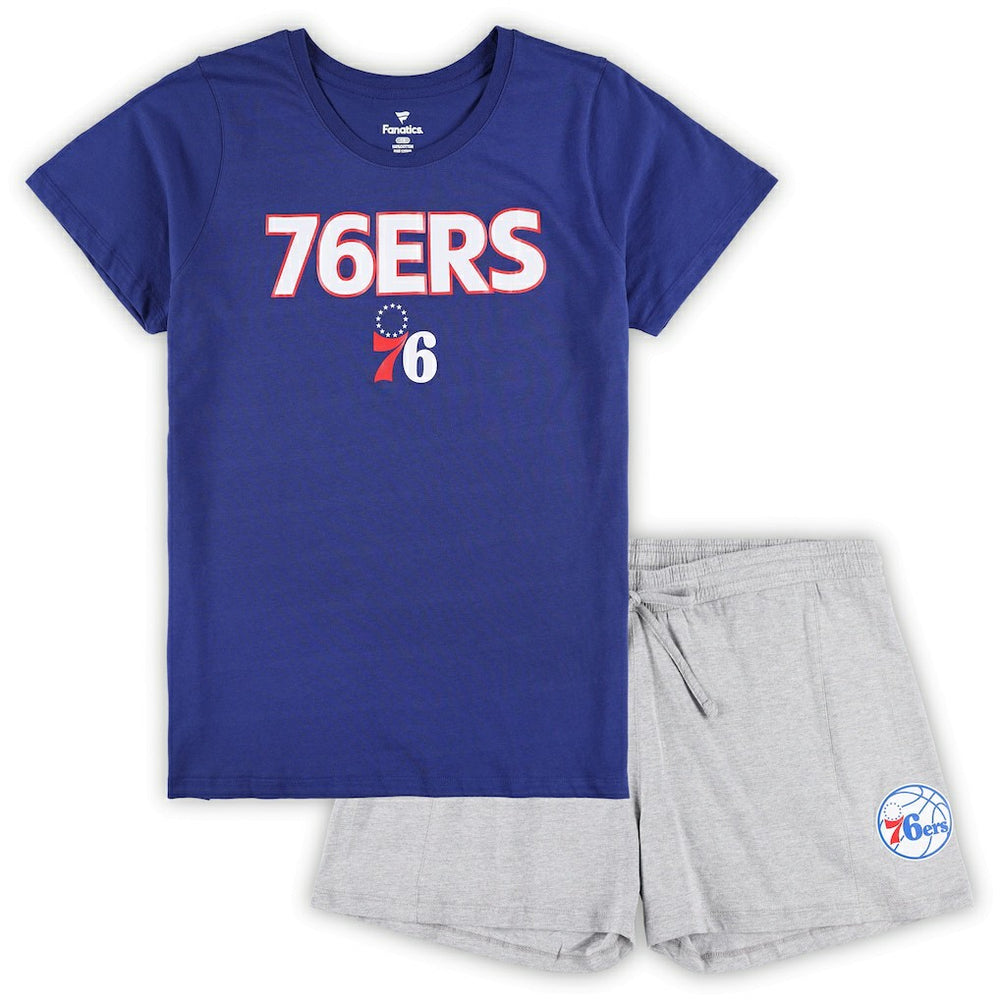 Philadelphia 76ers Women's Plus Size T-Shirt & Shorts Combo Set - Royal/Heather Gray on sale