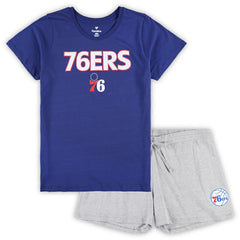 Philadelphia 76ers Women's Plus Size T-Shirt & Shorts Combo Set - Royal/Heather Gray on sale