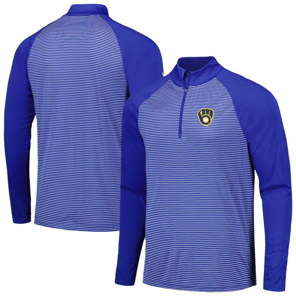 Milwaukee Brewers Levelwear Charter Striped Raglan Quarter-Zip Top Royal