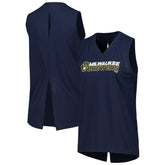 Milwaukee Brewers Levelwear Women's Paisley Chase V-Neck Tank Top Navy