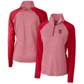 Minnesota Twins Cutter & Buck Women's DryTec Forge Tonal Stripe Stretch Half-Zip Top Red