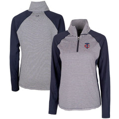 Minnesota Twins Cutter & Buck Women's DryTec Forge Tonal Stripe Stretch Half-Zip Top Navy