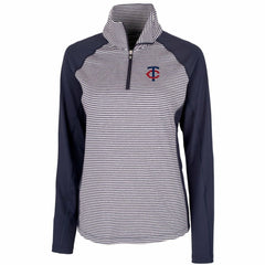 Minnesota Twins Cutter & Buck Women's DryTec Forge Tonal Stripe Stretch Half-Zip Top Navy