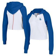Los Angeles Dodgers Lusso Women's Jane Raglan Quarter-Zip Tri-Blend Cropped Pullover Hoodie White