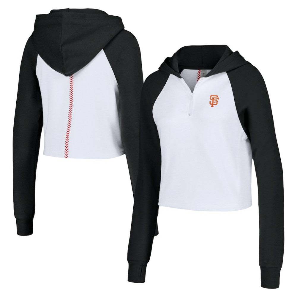 San Francisco Giants Lusso Women's Jane Raglan Quarter-Zip Tri-Blend Cropped Pullover Hoodie White