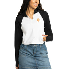 San Francisco Giants Lusso Women's Jane Raglan Quarter-Zip Tri-Blend Cropped Pullover Hoodie White
