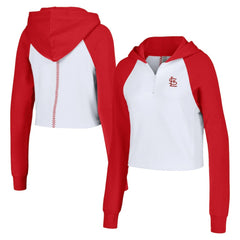 St. Louis Cardinals Lusso Women's Jane Raglan Quarter-Zip Tri-Blend Cropped Pullover Hoodie White
