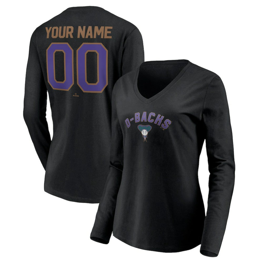Arizona Diamondbacks Women's Cooperstown Collection Personalized Winning Streak Long Sleeve V-Neck T-Shirt Black