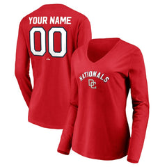 Washington Nationals Women's Cooperstown Collection Personalized Winning Streak Long Sleeve V-Neck T-Shirt Red