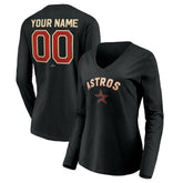 Houston Astros Women's Personalized Cooperstown Collection Alternate Winning Streak Long Sleeve V-Neck T-Shirt Black