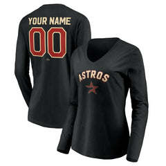 Houston Astros Women's Personalized Cooperstown Collection Alternate Winning Streak Long Sleeve V-Neck T-Shirt Black