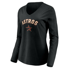 Houston Astros Women's Personalized Cooperstown Collection Alternate Winning Streak Long Sleeve V-Neck T-Shirt Black