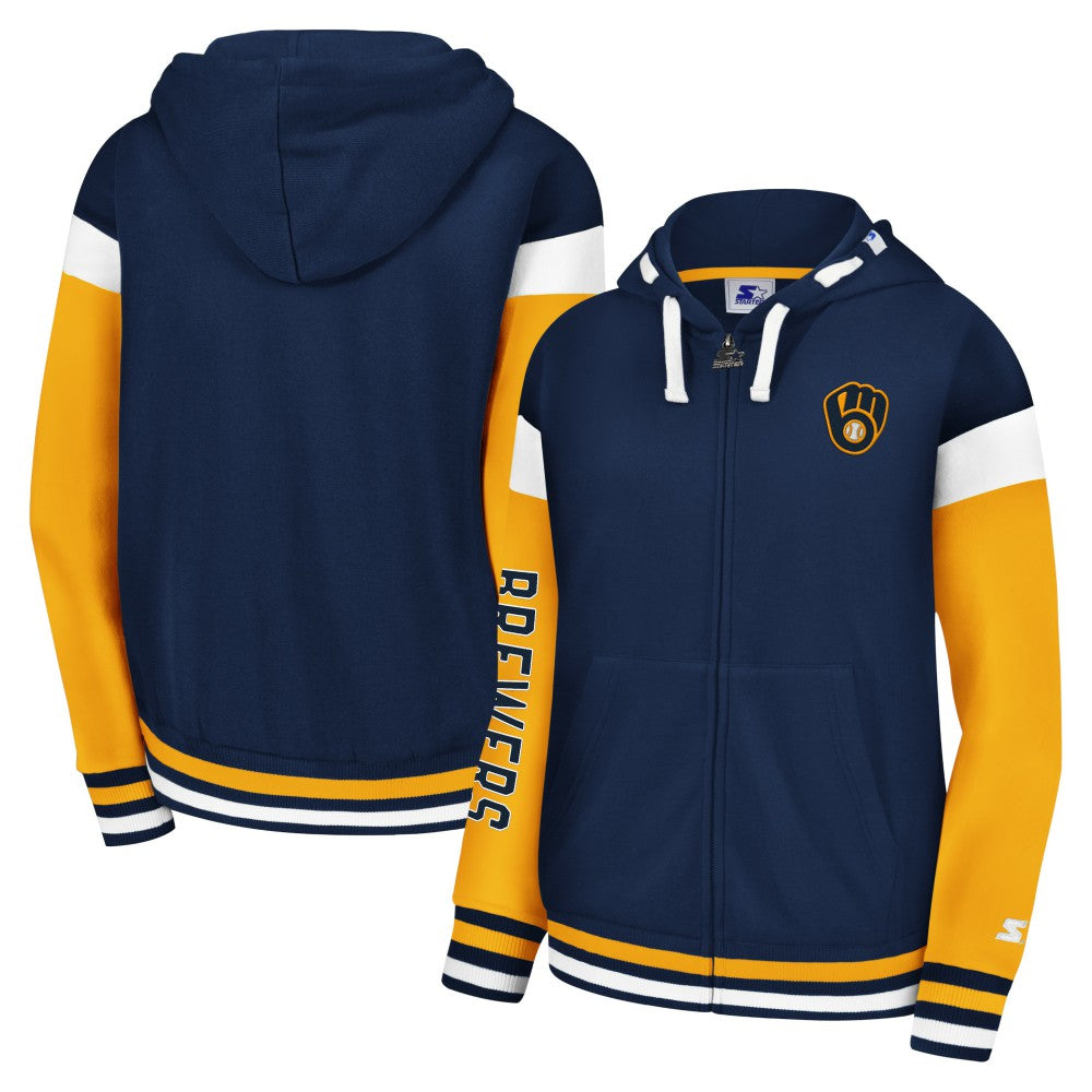 Milwaukee Brewers Starter Women's Homestretch Full-Zip Hoodie Navy