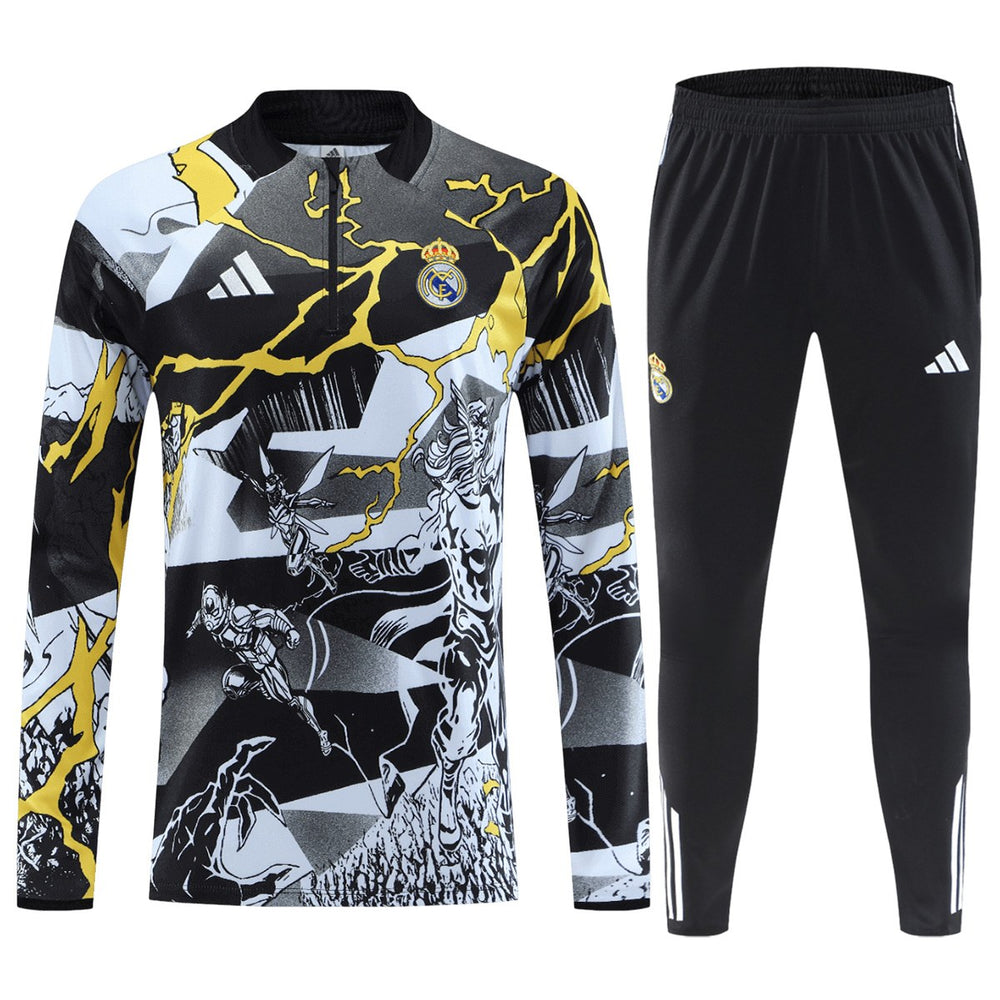 Kids Real Madrid x Marvel Zipper Sweatshirt Kit(Top+Pants) Black 2025/26