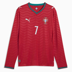 2026 Portugal Men's Stadium Home Ronaldo #7 Long-Sleeve Soccer Je Club Red-Green Lagoon