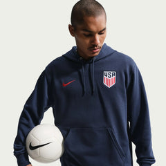 2026-27 USMNT Men's Club Fleece Pullover Hoodie Midnight Navy/University Red
