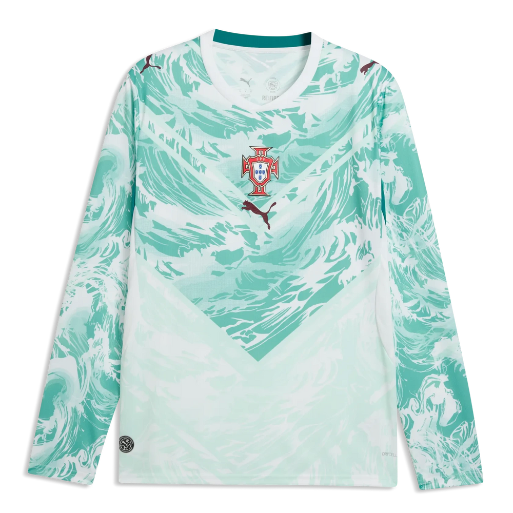 2026-27 Portugal Men's Stadium Away Long-Sleeve Soccer Jersey Puma White-Green Lagoon