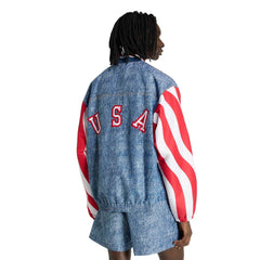 USA Men's Denim Graphic Track Top White / Dark Blue