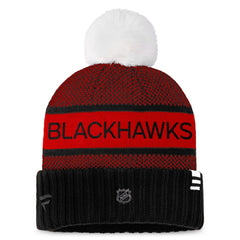 Chicago Blackhawks Fanatics Women's Authentic Pro Rink Cuffed Knit Hat with Pom - Black/Red Hats