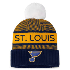 St. Louis Blues Fanatics Women's Authentic Pro Rink Cuffed Knit Hat with Pom - Navy/Gold Hats