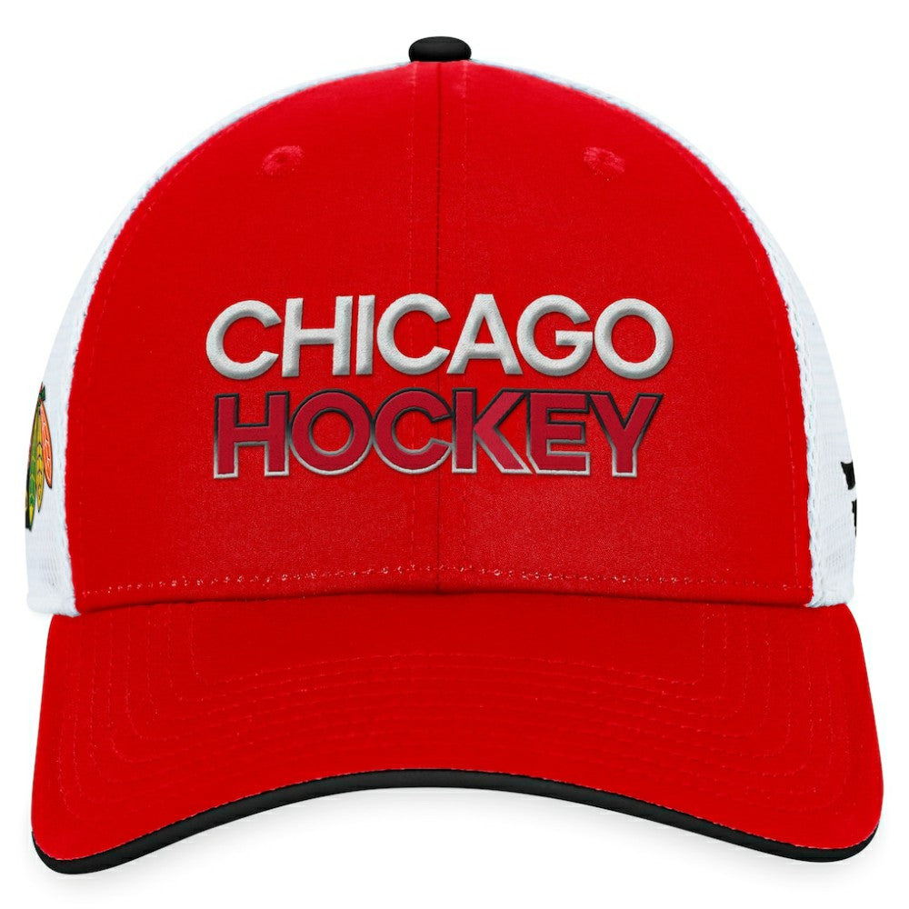 Chicago Blackhawks Fanatics Authentic Pro Rink Trucker Adjustable Hat - Red Hats