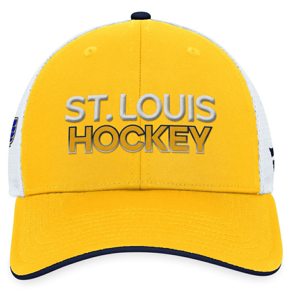 St. Louis Blues Fanatics Authentic Pro Rink Trucker Adjustable Hat - Gold Hats