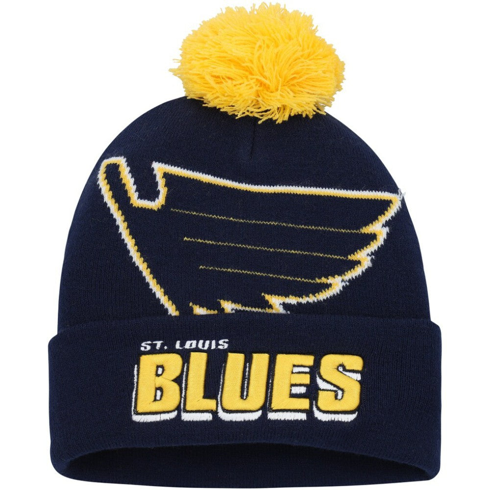 St. Louis Blues Mitchell & Ness Punch Out Cuffed Knit Hat with Pom - Blue Hats