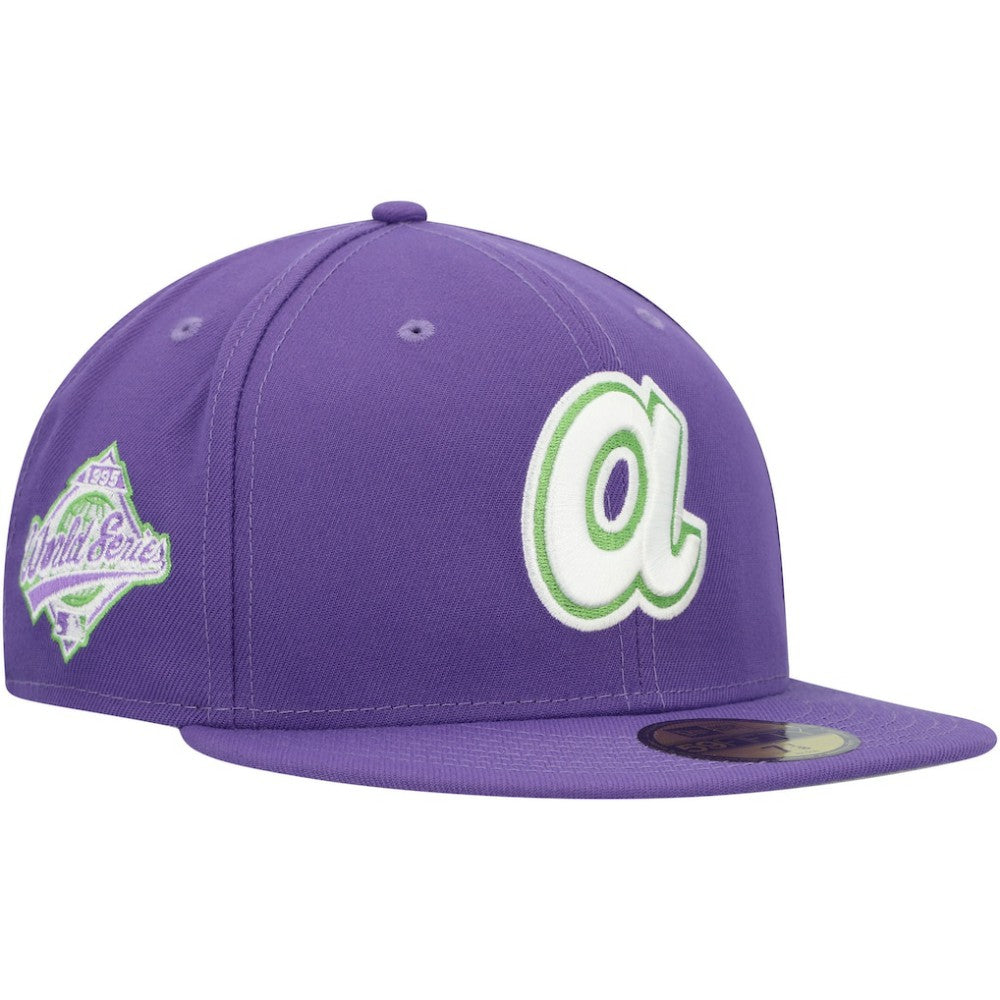 Atlanta Braves Lime Side Patch 59FIFTY Fitted Hat Purple