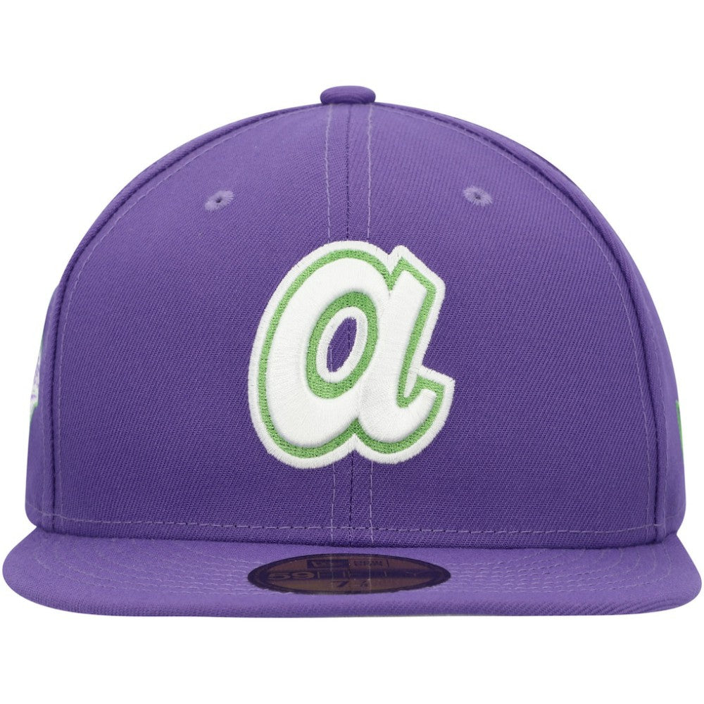 Atlanta Braves Lime Side Patch 59FIFTY Fitted Hat Purple