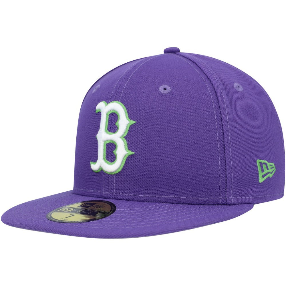 Boston Red Sox Lime Side Patch 59FIFTY Fitted Hat Purple