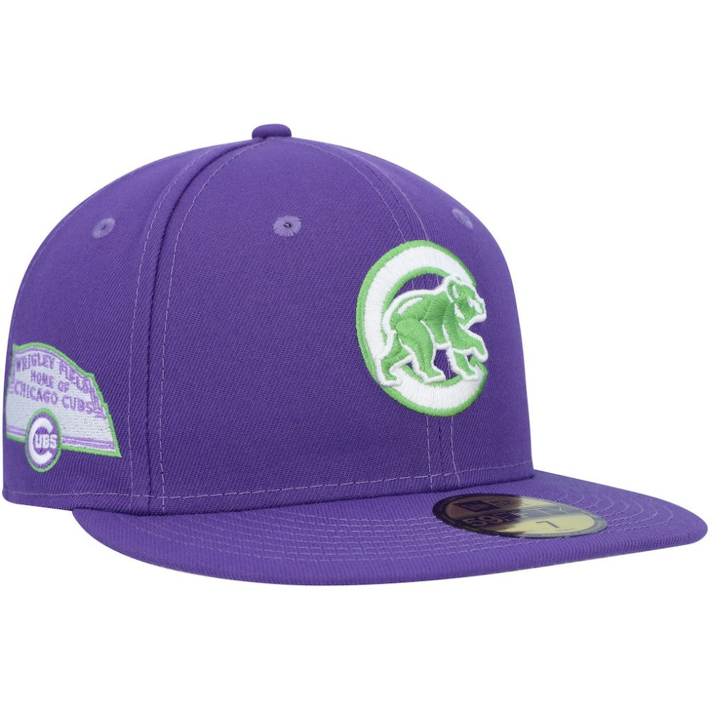 Chicago Cubs Lime Side Patch 59FIFTY Fitted Hat Purple