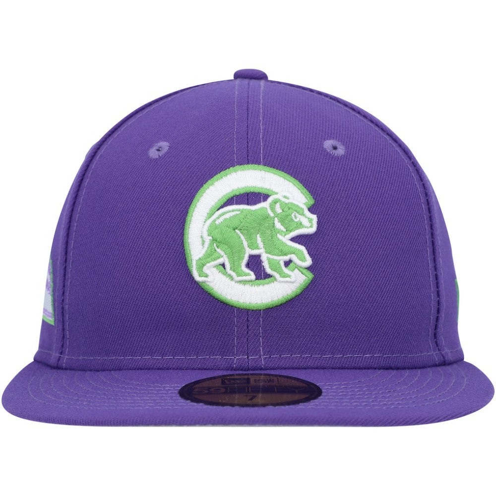 Chicago Cubs Lime Side Patch 59FIFTY Fitted Hat Purple